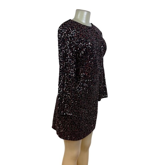 H&M Women's Black Sequin Mini Dress V-Neck Sparkle Shine Size 14 - New - Picture 2 of 9